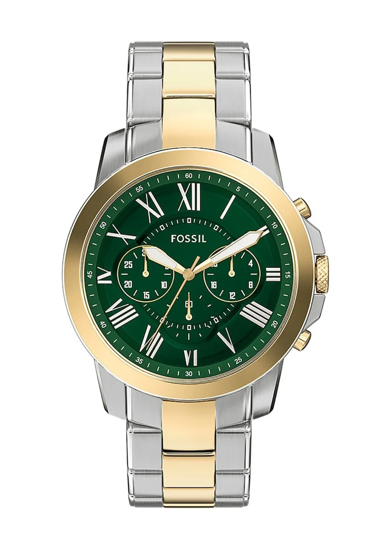 Ceas cronograf cu model in doua tonuri, Argintiu, Auriu - 58750, Verde