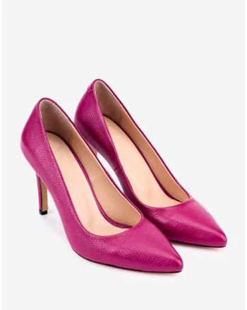 Pantofi dama NUR din piele texturata fuchsia cu toc subtire
