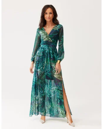 Rochie maxi cu decolteu cache-cour Alessia, Turcoaz