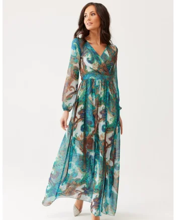 Rochie maxi cu decolteu cache-cour Alessia, Albastru