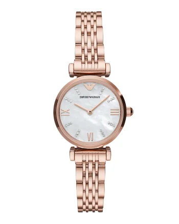 Ceas de otel inoxidabil cu cadran mother of pearl, Auriu rose/Alb