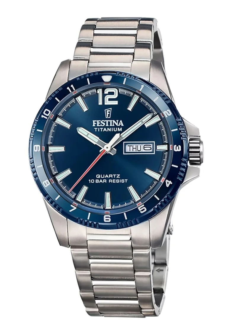 Ceas de titan cu logo pe cadran, Argintiu/Albastru petrol