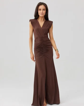 Rochie maxi drapata cu decolteu in V Noelia, Maro