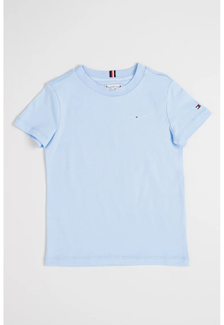 Tricou de bumbac cu decolteu la baza gatului, Albastru pastel