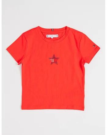 Tricou cu logo in forma de stea din strasuri, Fucsia