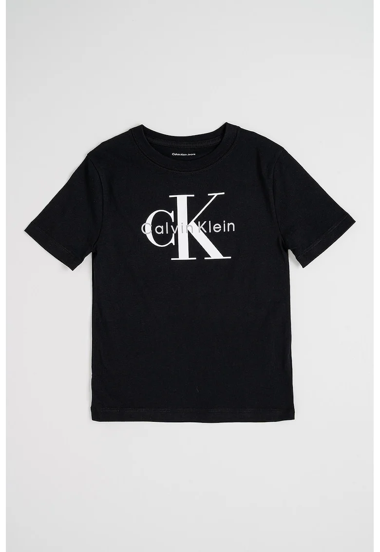 Tricou din bumbac organic cu imprimeu logo, Negru