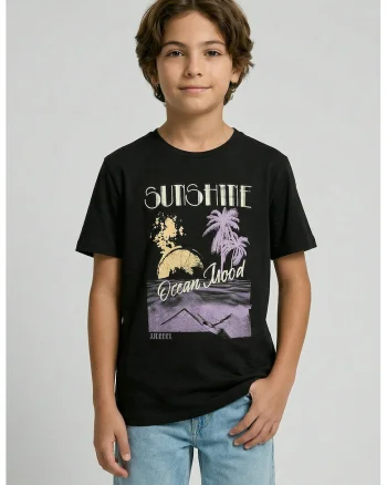 Tricou din bumbac cu imprimeu tropical, Negru