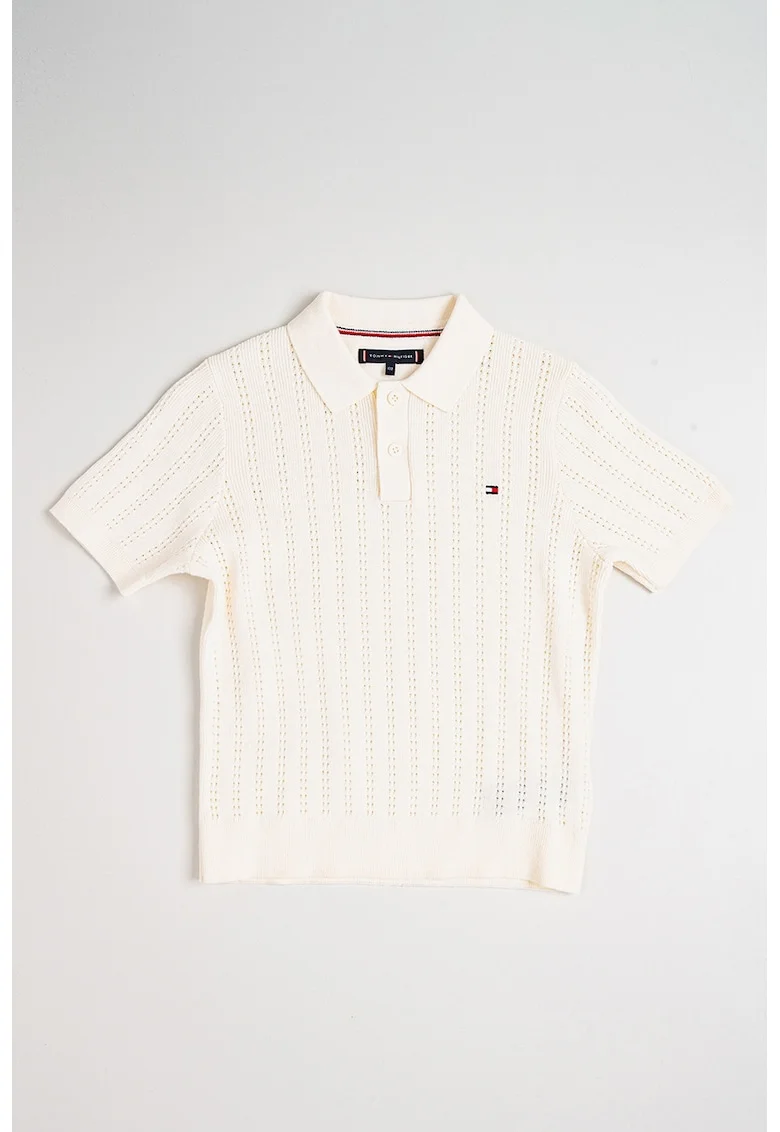 Tricou polo din tricot, Alb fildes