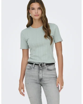 Tricou din amestec de bumbac organic cu terminatii valurite, Verde pal