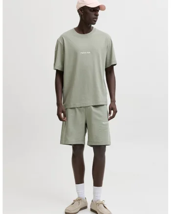 Tricou din amestec de bumbac organic cu broderie text, Verde pal