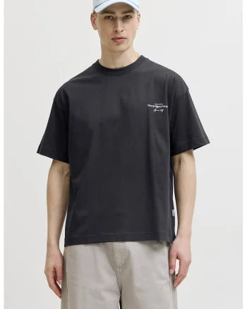 Tricou cu imprimeu grafic pe partea din spate, Negru/Albastru prafuit