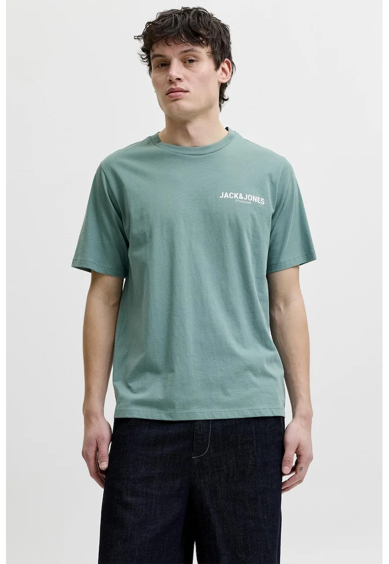 Tricou din bumbac organic cu logo, Verde aquamarin