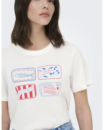 Tricou din bumbac cu decolteu la baza gatului si imprimeu, Rosu/Albastru/Crem