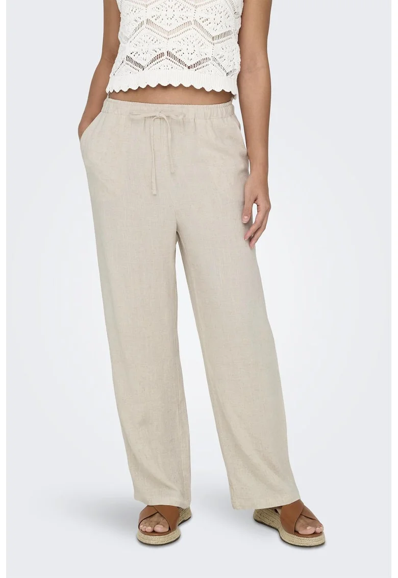 Pantaloni relaxed fit din amestec de in, Bej deschis