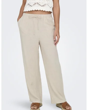 Pantaloni relaxed fit din amestec de in, Bej deschis