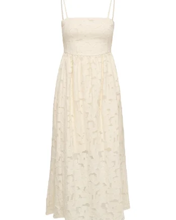 Jack & Jones, Rochie evazata cu broderii florale, Crem