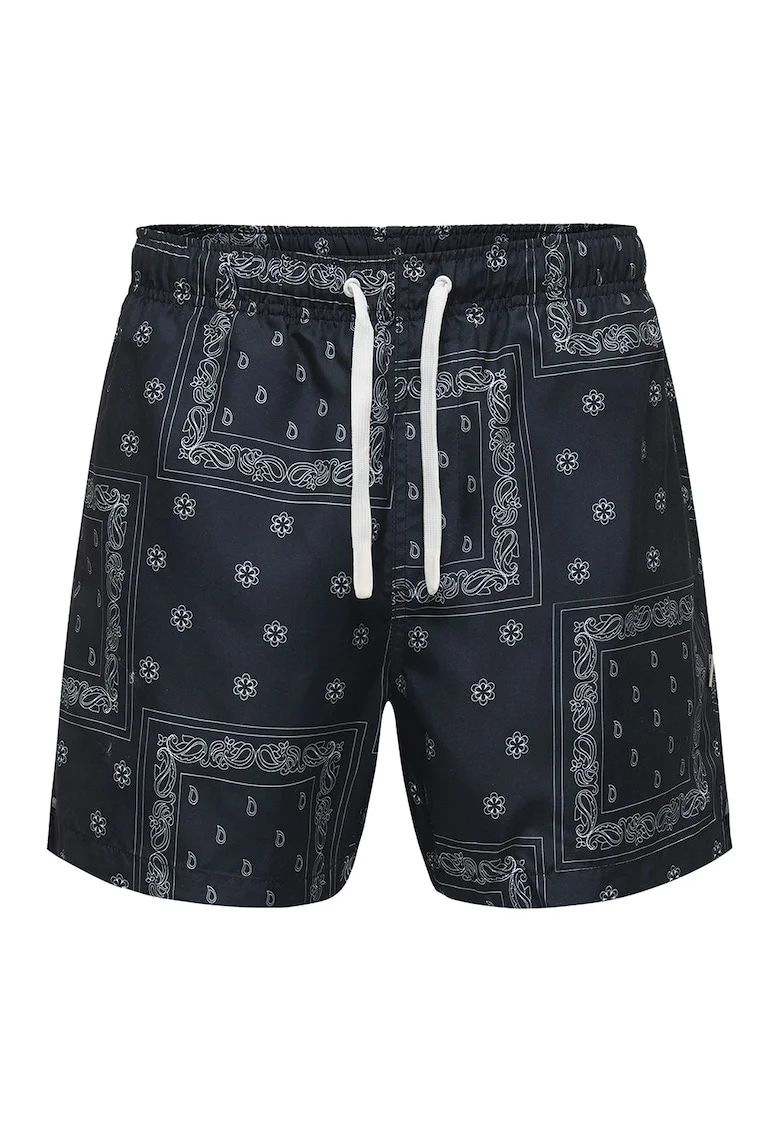 Pantaloni scurti de baie cu buzunar cu refilet pe partea din spate, Gri deschis/Albastru inchis