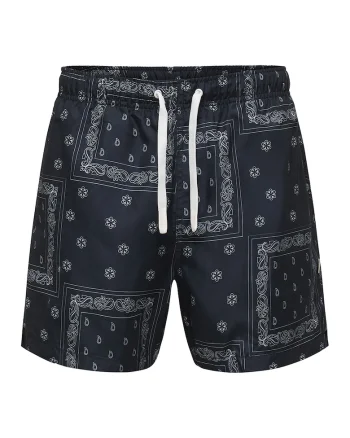 Pantaloni scurti de baie cu buzunar cu refilet pe partea din spate, Gri deschis/Albastru inchis