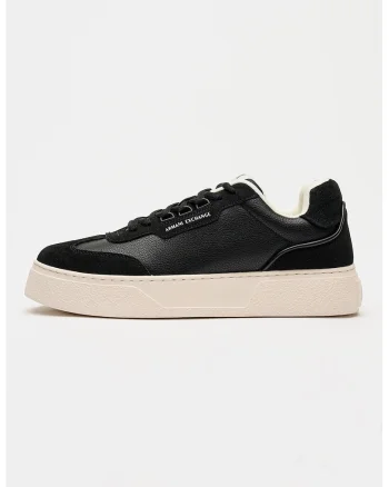 Pantofi sport low-cut din piele si piele ecologica, Negru stins/Gri antracit