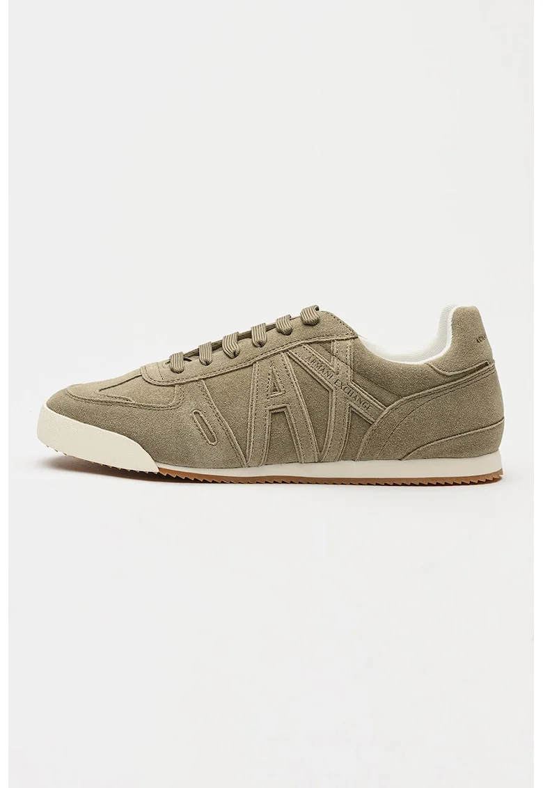 Pantofi sport din piele intoarsa cu imprimeu logo, Kaki