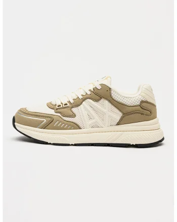 Pantofi sport cu insertii din plas, Verde sparanghel/Alb murdar