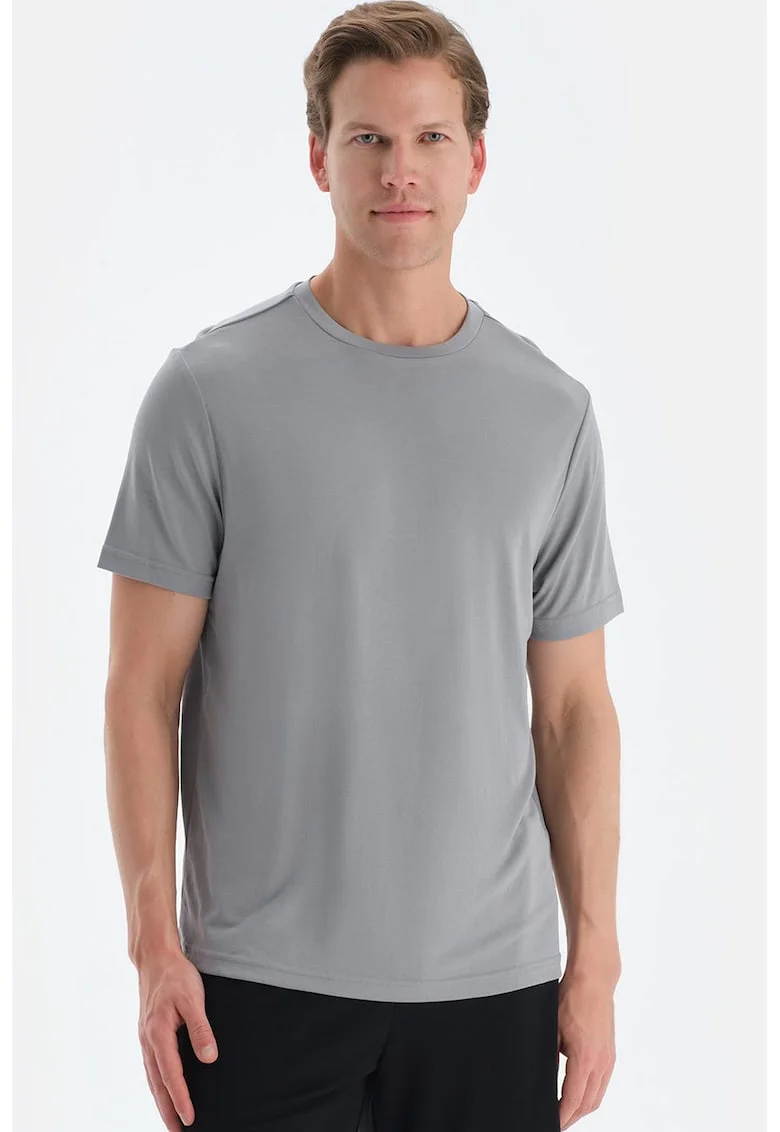 Tricou din amestec de modal cu decolteu la baza gatului, Gri cenusiu