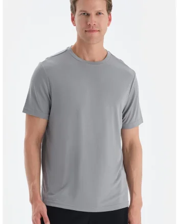 Tricou din amestec de modal cu decolteu la baza gatului, Gri cenusiu