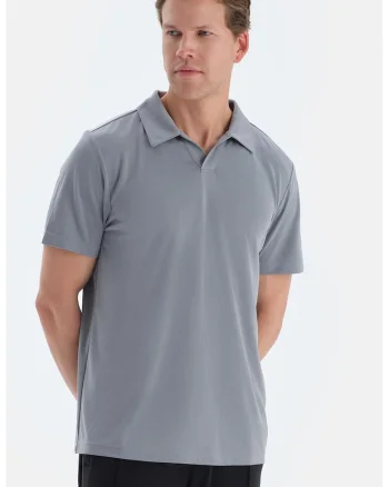 Tricou din amestec de modal cu guler polo, Gri cenusiu