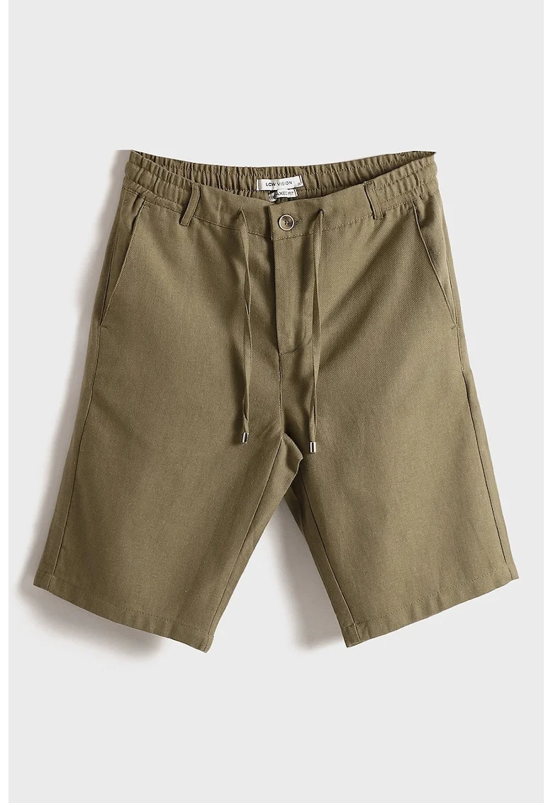 Pantaloni scurti din amestec de in cu talie ajustabila, Kaki/Kaki inchis