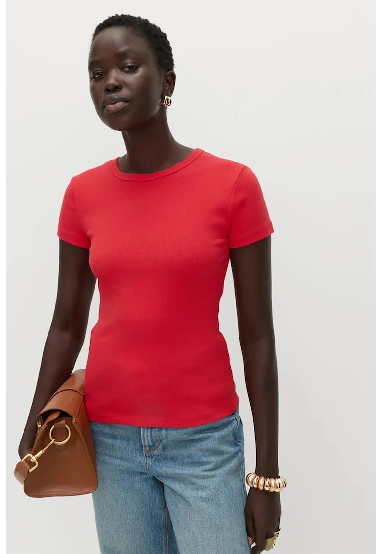 Tricou in dungi cu decolteu la baza gatului, Rosu