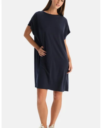 Rochie cu croiala dreapta si model uni, Bleumarin