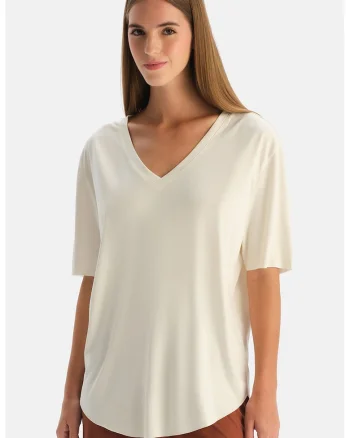 Tricou lejer din amestec de modal cu decolteu in V, Alb murdar