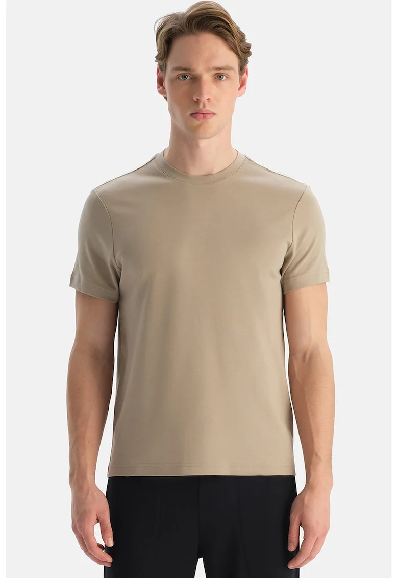 Tricou regular fit cu decolteu la baza gatului, Bej