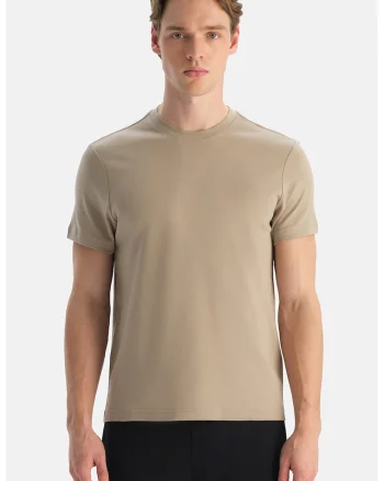 Tricou regular fit cu decolteu la baza gatului, Bej