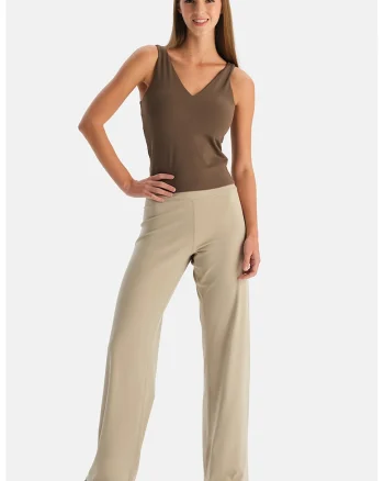 Pantaloni cu croiala ampla si talie inalta, Maro taupe deschis