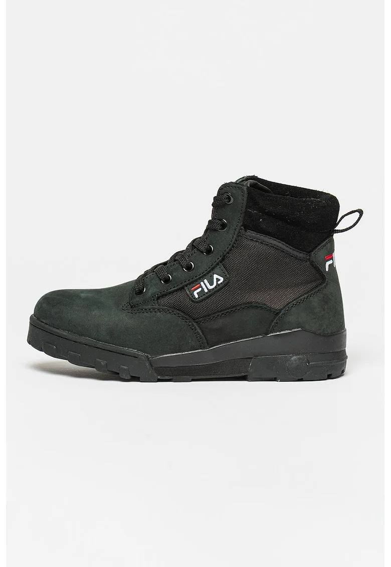 Ghete din piele intoarsa si panza Grunge II, Negru stins