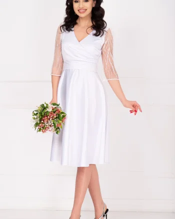 Rochie de cununie alba Britney in clos cu maneci din tulle
