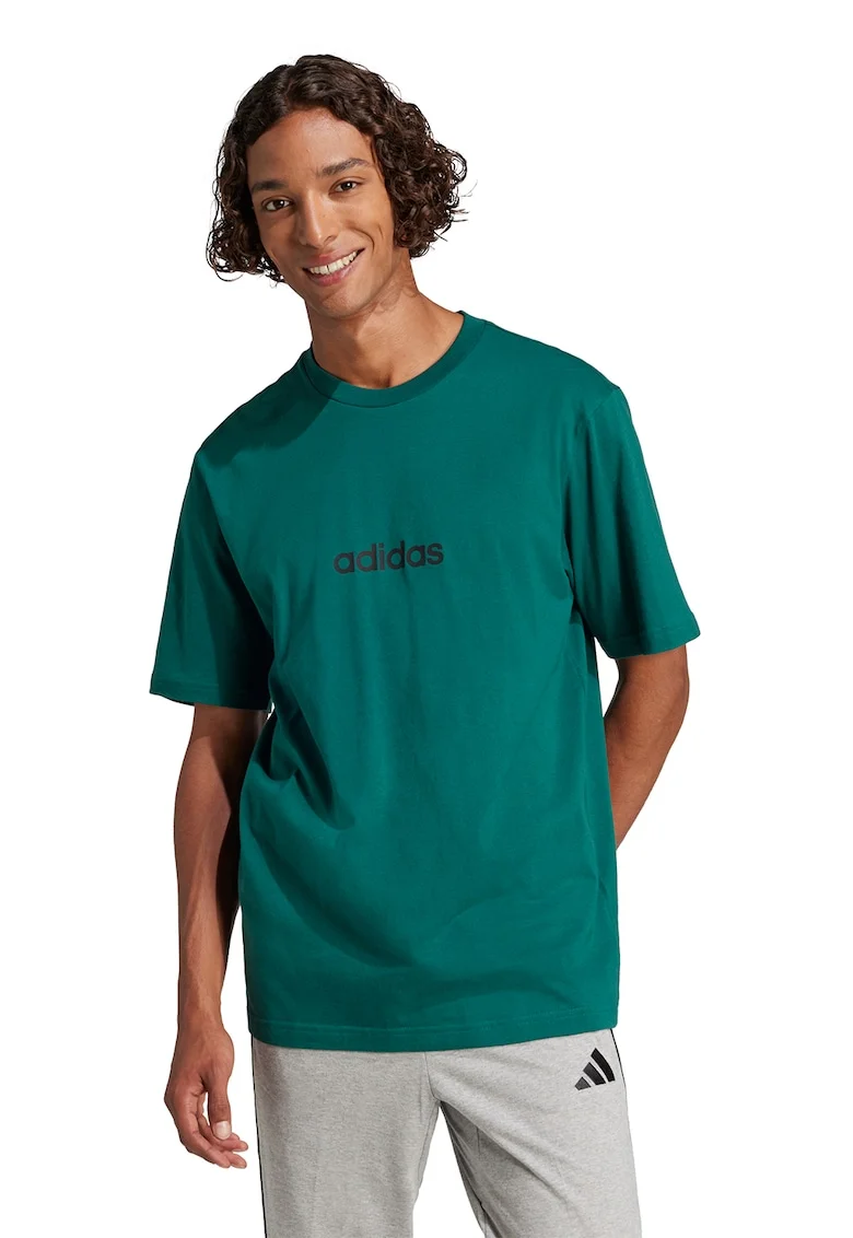 Tricou cu logo pe piept si decolteu la baza gatului, Negru/Verde englez