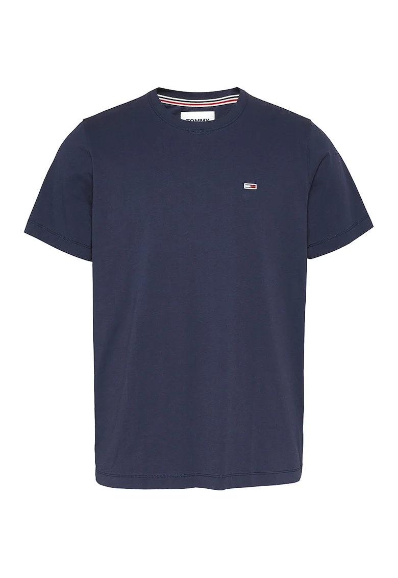Tricou de bumbac organic cu decolteu la baza gatului, Bleumarin