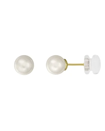 Cercei Aur 585-14K - perle naturale albe 6 mm, Dopuri aur silicon
