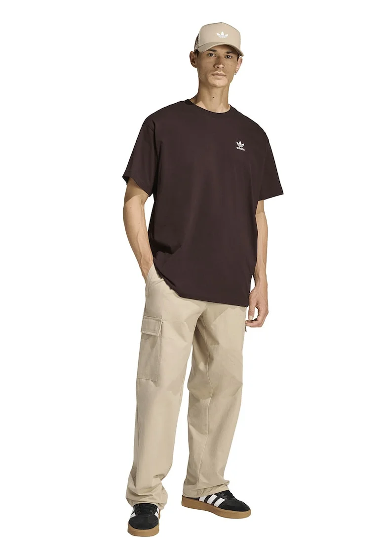 Tricou supradimensionat de bumbac cu logo Trefoil Essentials, Maro