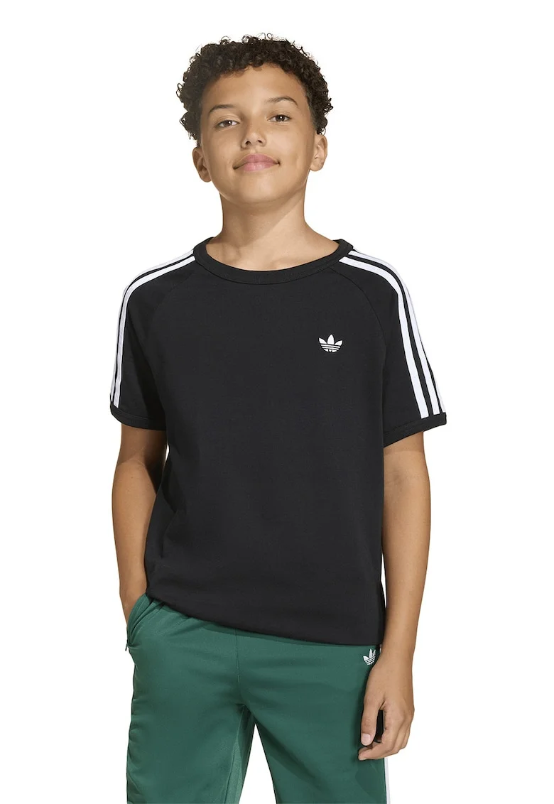 Tricou cu benzi contrastante pe maneci, Alb/Negru