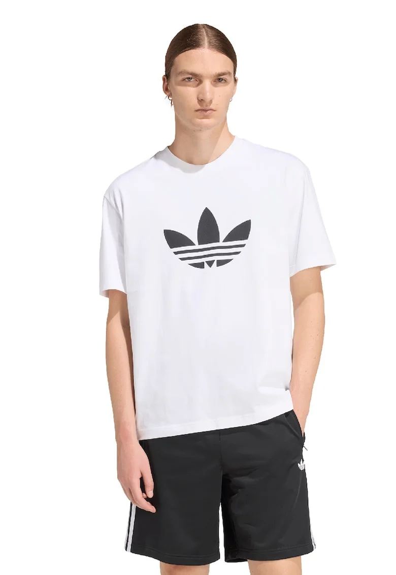 Tricou cu imprimeu logo Tirefoil, Alb fildes/Negru