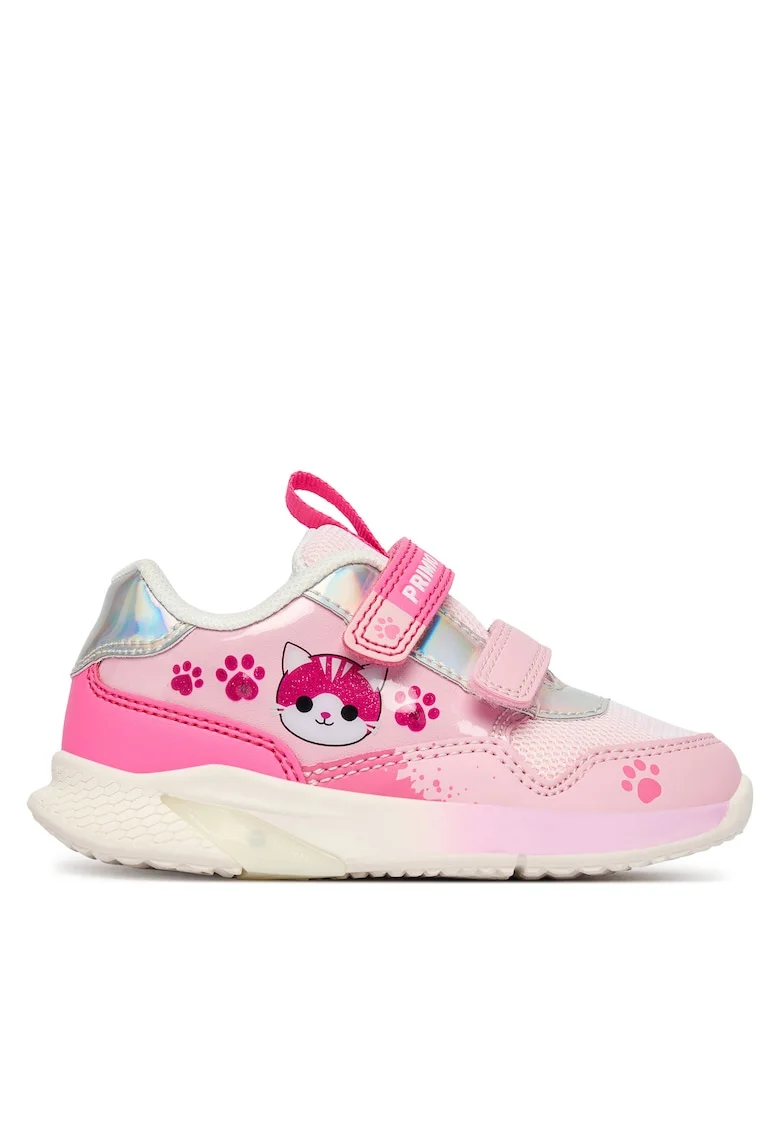 Adidasi copii,  roz, material textil, cu velcro, set de adidasi cu diodelor luminoase