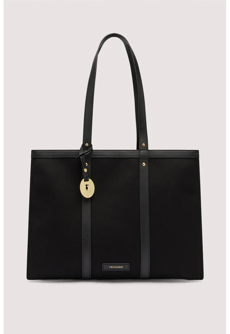 Geanta tote din material textil cu garnituri din piele Elba, Negru carbon/Negru stins