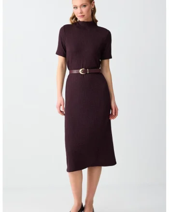 Rochie midi cu croiala dreapta, Maro inchis