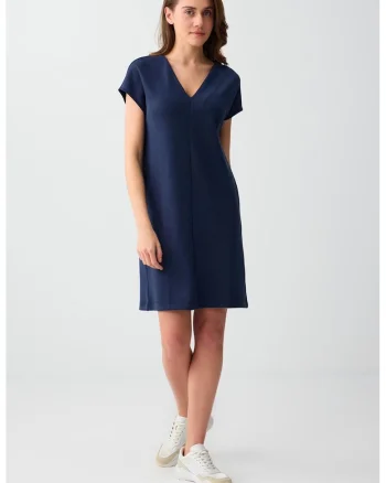 Rochie mini lejera din amestec de modal cu decolteu in V, Bleumarin