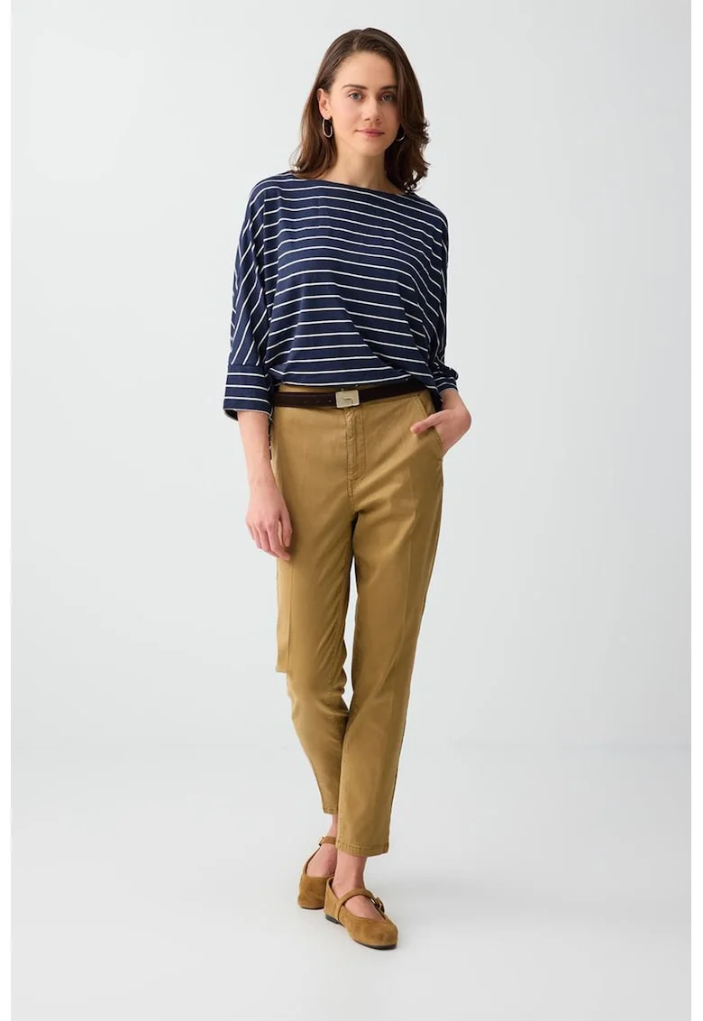 Pantaloni crop din amestec de lyocell cu talie medie, Maro camel