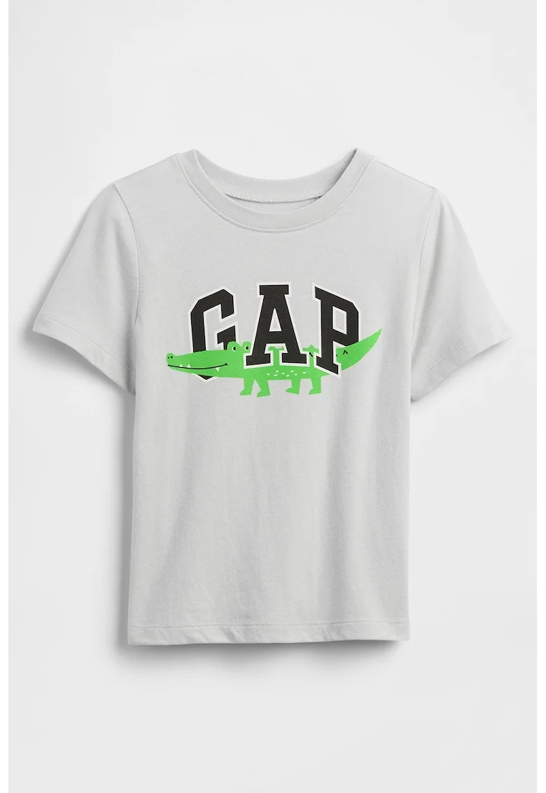 Tricou din bumbac cu imprimeu logo si grafic, Gri pal