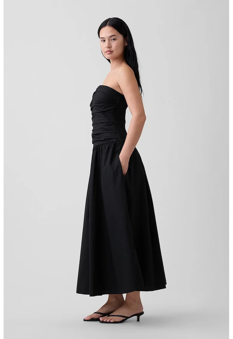 Rochie lunga cu croiala evazata si bretele detasabile, Negru,